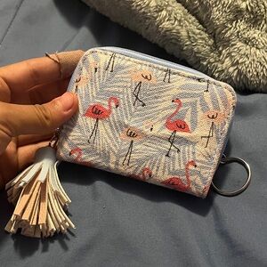 Flamingo Print Coin Purse with Tassel